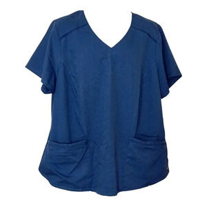 Grey's Anatomy by Barco Women's v neck 4 pocket mesh insert top blue size 3XL